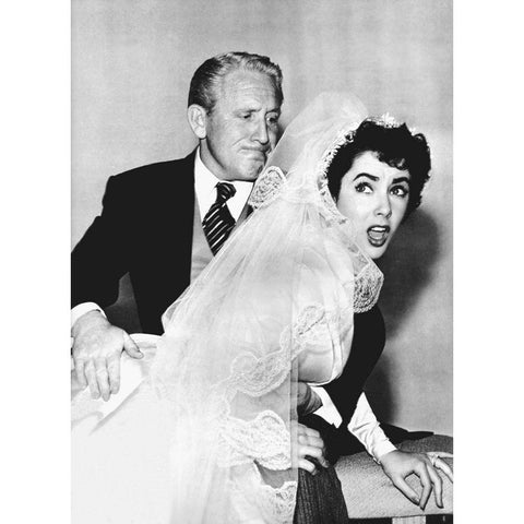 Father of the Bride - Elizabeth Taylor and Spencer Tracey Black Modern Wood Framed Art Print with Double Matting by Hollywood Photo Archive