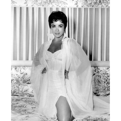 Elizabeth Taylor White Modern Wood Framed Art Print by Hollywood Photo Archive