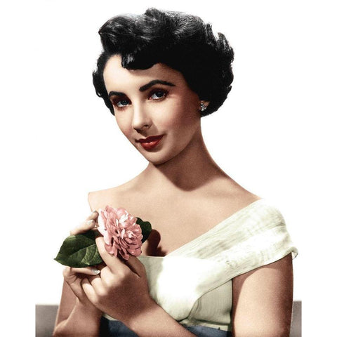 Elizabeth Taylor White Modern Wood Framed Art Print by Hollywood Photo Archive