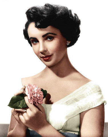 Elizabeth Taylor White Modern Wood Framed Art Print with Double Matting by Hollywood Photo Archive