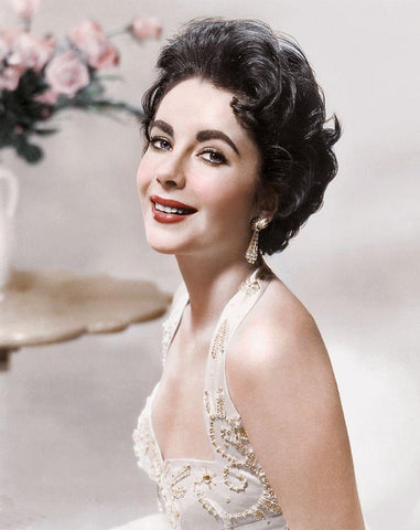 Elizabeth Taylor White Modern Wood Framed Art Print with Double Matting by Hollywood Photo Archive