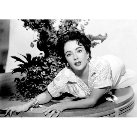 Elizabeth Taylor Black Modern Wood Framed Art Print with Double Matting by Hollywood Photo Archive