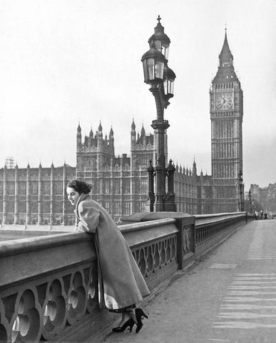 Elizabeth Taylor in London White Modern Wood Framed Art Print with Double Matting by Hollywood Photo Archive