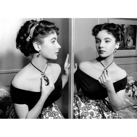 Elizabeth Taylor Black Modern Wood Framed Art Print with Double Matting by Hollywood Photo Archive