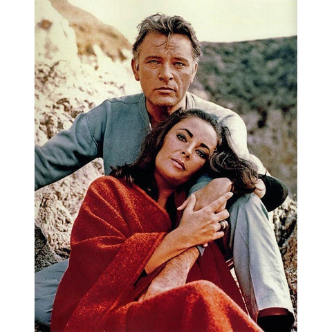 Elizabeth Taylor and Richard Burton Black Modern Wood Framed Art Print with Double Matting by Hollywood Photo Archive