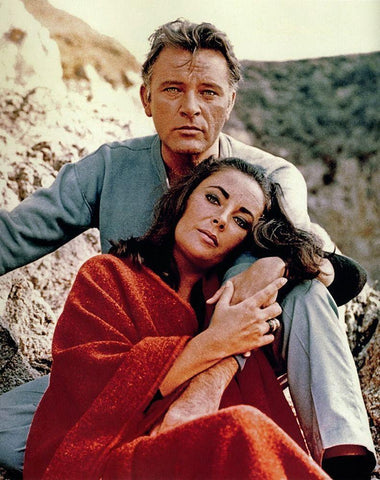 Elizabeth Taylor and Richard Burton White Modern Wood Framed Art Print with Double Matting by Hollywood Photo Archive