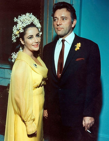 Elizabeth Taylor and Richard Burton White Modern Wood Framed Art Print with Double Matting by Hollywood Photo Archive