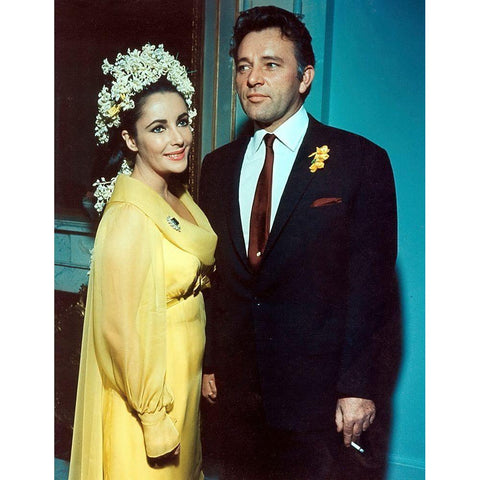 Elizabeth Taylor and Richard Burton Gold Ornate Wood Framed Art Print with Double Matting by Hollywood Photo Archive