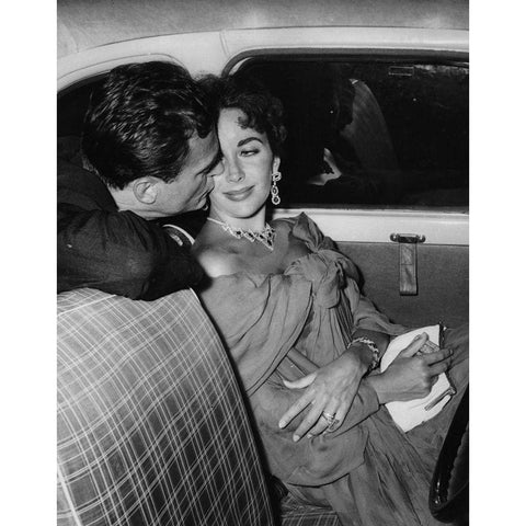 Elizabeth Taylor and Richard Burton White Modern Wood Framed Art Print by Hollywood Photo Archive