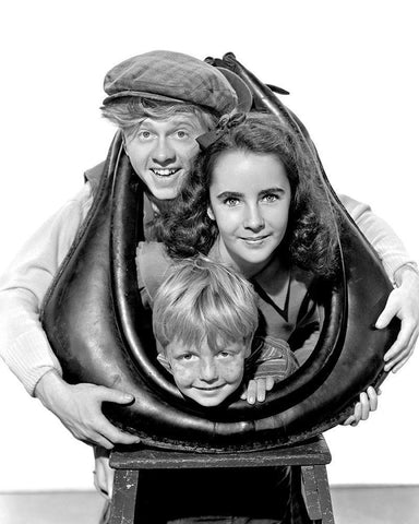 National Velvet - Elizabeth Taylor, Andy Rooney and Jackie Jenkins Black Ornate Wood Framed Art Print with Double Matting by Hollywood Photo Archive