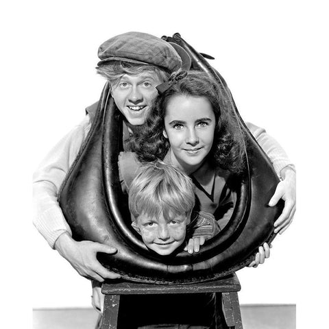 National Velvet - Elizabeth Taylor, Andy Rooney and Jackie Jenkins Gold Ornate Wood Framed Art Print with Double Matting by Hollywood Photo Archive