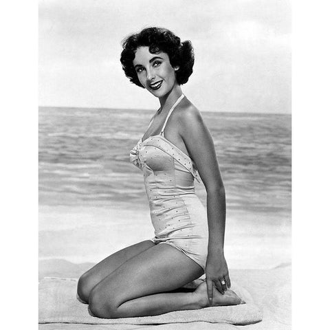 Elizabeth Taylor White Modern Wood Framed Art Print by Hollywood Photo Archive