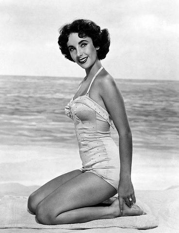 Elizabeth Taylor White Modern Wood Framed Art Print with Double Matting by Hollywood Photo Archive