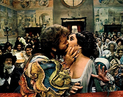 The Taming of the Shrew - Elizabeth Taylor and Richard Burton White Modern Wood Framed Art Print with Double Matting by Hollywood Photo Archive