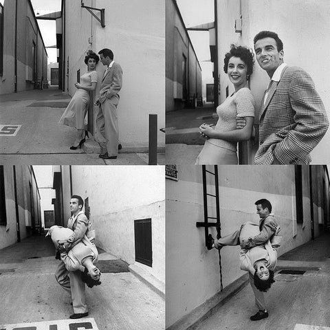 Elizabeth Taylor and Montgomery Clift White Modern Wood Framed Art Print with Double Matting by Hollywood Photo Archive