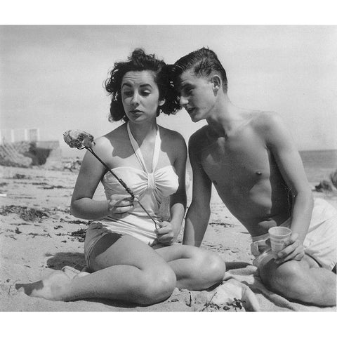 Elizabeth Taylor with Scotty Beckett White Modern Wood Framed Art Print by Hollywood Photo Archive