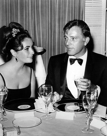 Elizabeth Taylor and Richard Burton White Modern Wood Framed Art Print with Double Matting by Hollywood Photo Archive