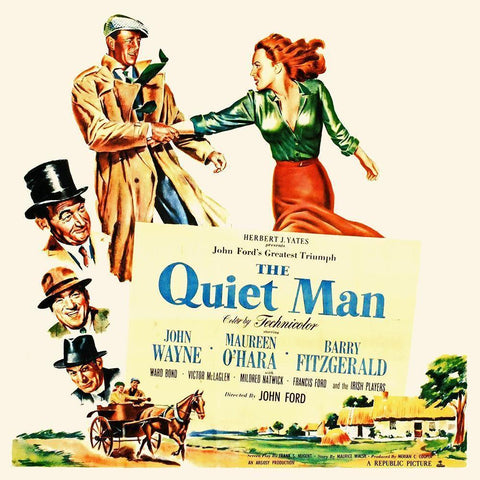 The Quiet Man - John Wayne and Maureen OHara Black Modern Wood Framed Art Print with Double Matting by Hollywood Photo Archive