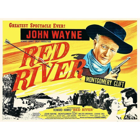 Red River - John Wayne and Montgomery Clift Black Modern Wood Framed Art Print with Double Matting by Hollywood Photo Archive