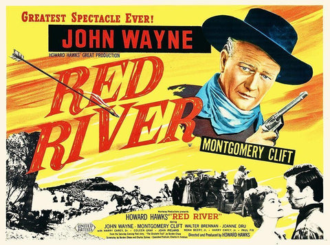 Red River - John Wayne and Montgomery Clift White Modern Wood Framed Art Print with Double Matting by Hollywood Photo Archive