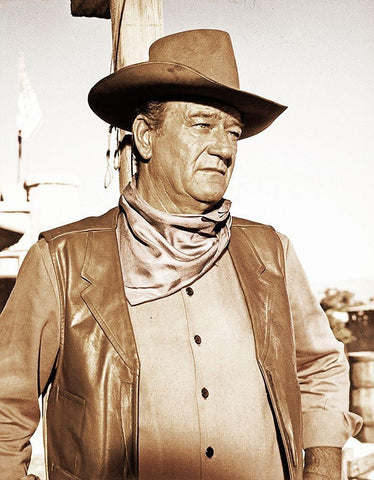 John Wayne White Modern Wood Framed Art Print with Double Matting by Hollywood Photo Archive