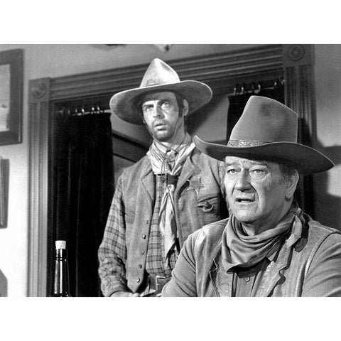 John Wayne White Modern Wood Framed Art Print by Hollywood Photo Archive