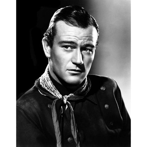 John Wayne Black Modern Wood Framed Art Print with Double Matting by Hollywood Photo Archive