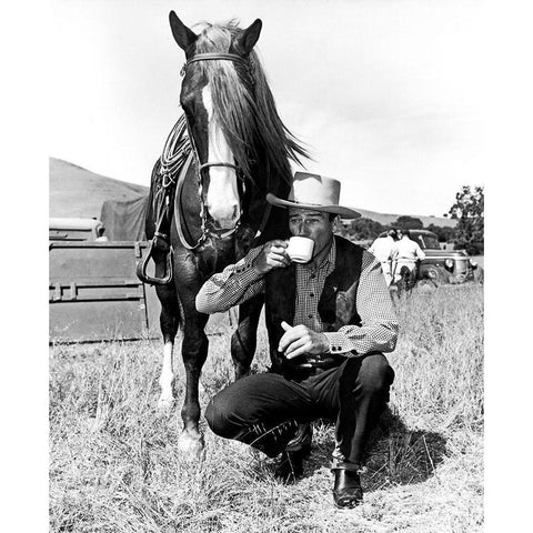 John Wayne Gold Ornate Wood Framed Art Print with Double Matting by Hollywood Photo Archive