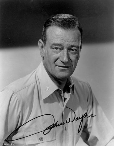 John Wayne White Modern Wood Framed Art Print with Double Matting by Hollywood Photo Archive