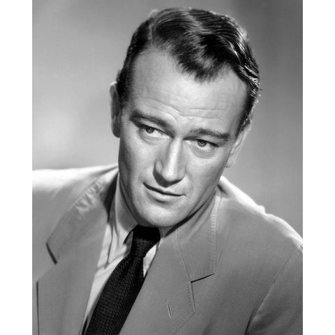 John Wayne Black Modern Wood Framed Art Print with Double Matting by Hollywood Photo Archive