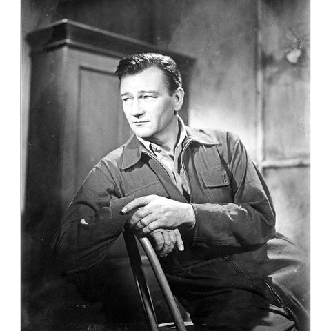 John Wayne Black Modern Wood Framed Art Print with Double Matting by Hollywood Photo Archive