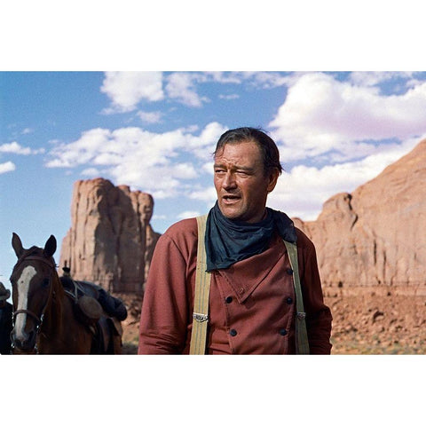 John Wayne White Modern Wood Framed Art Print by Hollywood Photo Archive