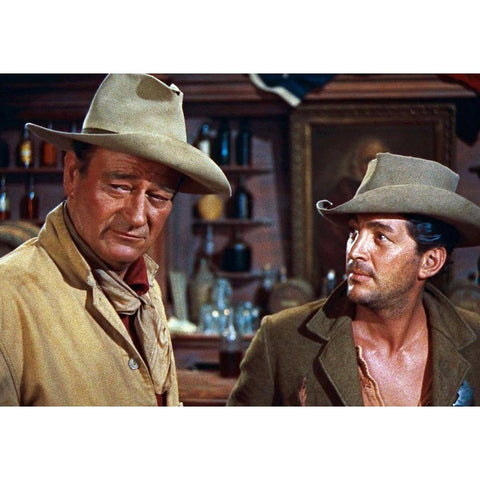 John Wayne with Dean Martin White Modern Wood Framed Art Print by Hollywood Photo Archive