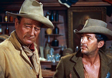 John Wayne with Dean Martin White Modern Wood Framed Art Print with Double Matting by Hollywood Photo Archive