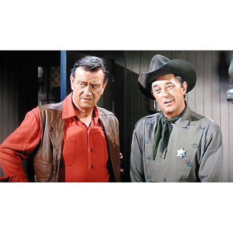 John Wayne Black Modern Wood Framed Art Print with Double Matting by Hollywood Photo Archive