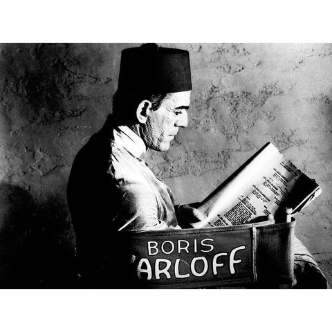 Boris Karloff - Reading a Script Black Modern Wood Framed Art Print with Double Matting by Hollywood Photo Archive