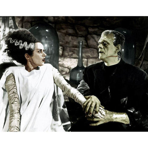 Bride of Frankenstein - Boris Karloff and Elsa Lanchester Black Modern Wood Framed Art Print with Double Matting by Hollywood Photo Archive