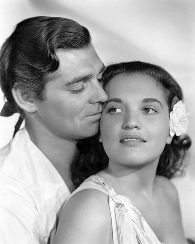 Clark Gable and Movita in Mutiny on the Bounty White Modern Wood Framed Art Print with Double Matting by Hollywood Photo Archive