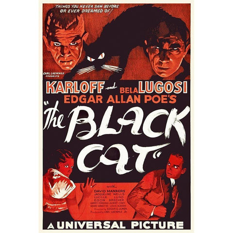 The Black Cat Gold Ornate Wood Framed Art Print with Double Matting by Hollywood Photo Archive