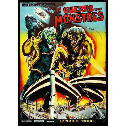 French - Battle of the Monsters White Modern Wood Framed Art Print by Hollywood Photo Archive