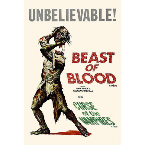 Double Feature - Beast of Blood and Curse of the Vampires White Modern Wood Framed Art Print by Hollywood Photo Archive