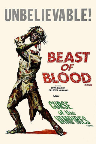 Double Feature - Beast of Blood and Curse of the Vampires White Modern Wood Framed Art Print with Double Matting by Hollywood Photo Archive