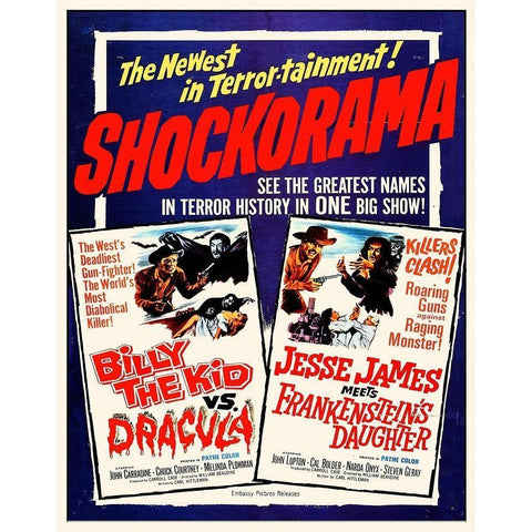 Double Feature - Billy the Kid vs. Dracula and Jesse James Meets Frankensteins Daughter White Modern Wood Framed Art Print by Hollywood Photo Archive