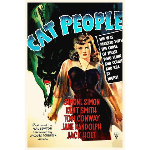 Cat People Black Modern Wood Framed Art Print with Double Matting by Hollywood Photo Archive