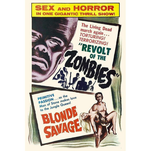 Double Feature - Revolt of the Zombies and Blonde Savage White Modern Wood Framed Art Print by Hollywood Photo Archive