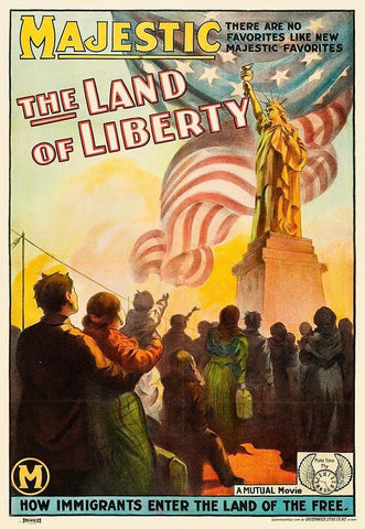 Majestic - The Land of Liberty - How Immigrants Enter the Land of the Free Black Ornate Wood Framed Art Print with Double Matting by Hollywood Photo Archive