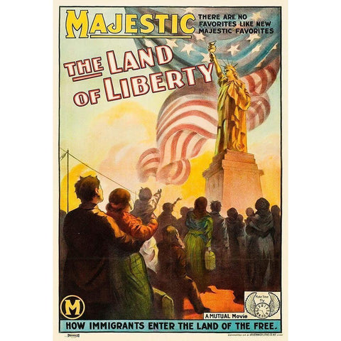 Majestic - The Land of Liberty - How Immigrants Enter the Land of the Free White Modern Wood Framed Art Print by Hollywood Photo Archive