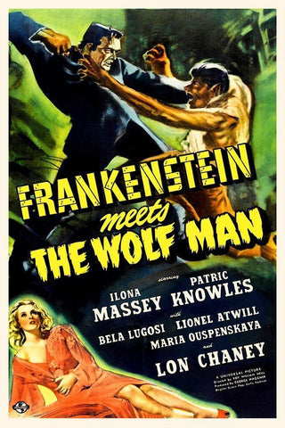 Frankenstein vs Wolfman White Modern Wood Framed Art Print with Double Matting by Hollywood Photo Archive