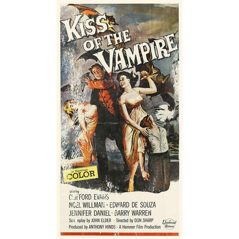 Kiss of the Vampire - Distressed Gold Ornate Wood Framed Art Print with Double Matting by Hollywood Photo Archive