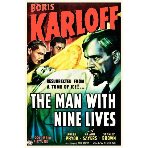 The Man With Nine Lives White Modern Wood Framed Art Print by Hollywood Photo Archive